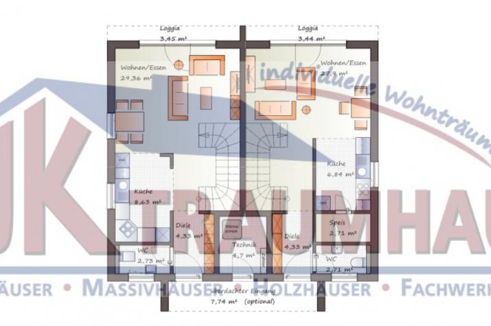 ...individuell geplant ! - Doppelhaus im Bauhausstil - www.jk-traumhaus.de - Grundriss EG