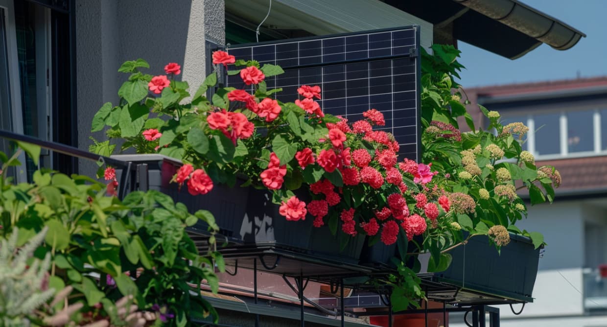 Balkonkraftwerk mit Blumen