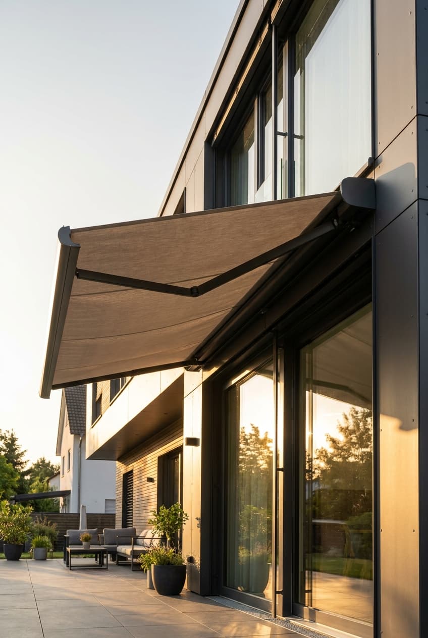Ausziehbare Markise am Wohnzimmer