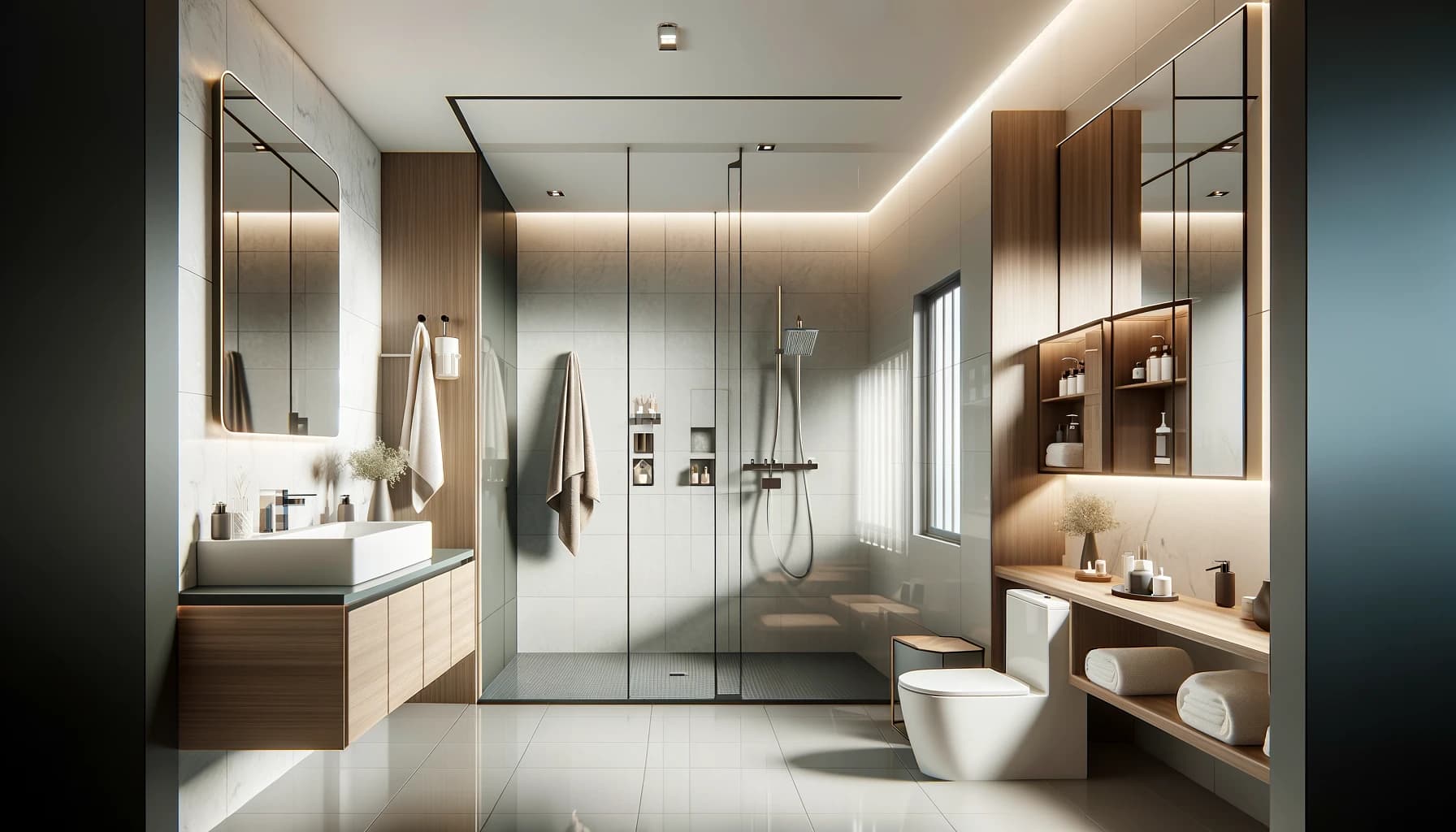 Modernes Badezimmer mit großer ebenerdigen Dusche