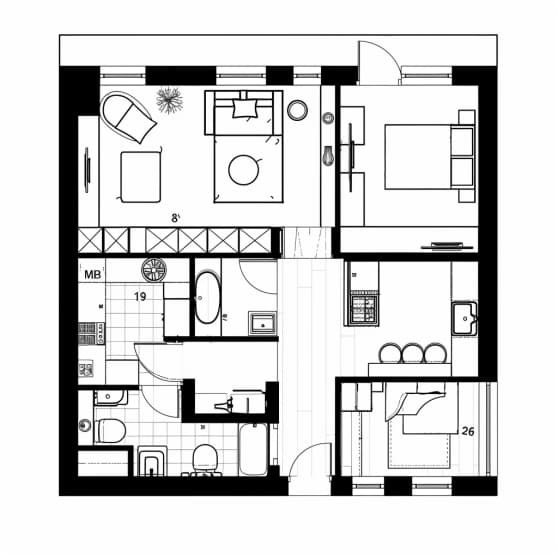 Einfacher Grundriss zur Wohnflächenberechnung